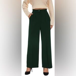Dark Green High-Waisted Trouser Pants